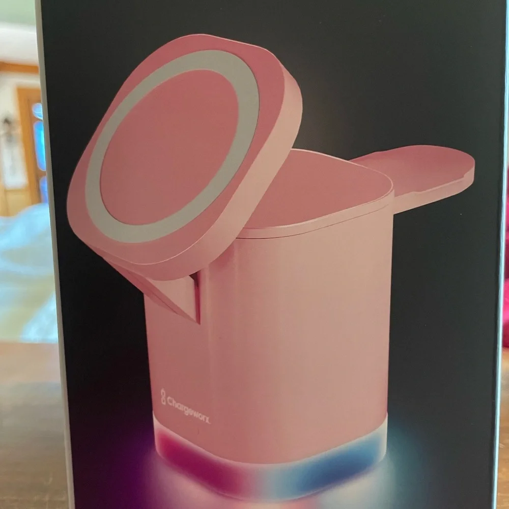 foldable 3-in-1 wireless charging stand with integrated LED lighting,.